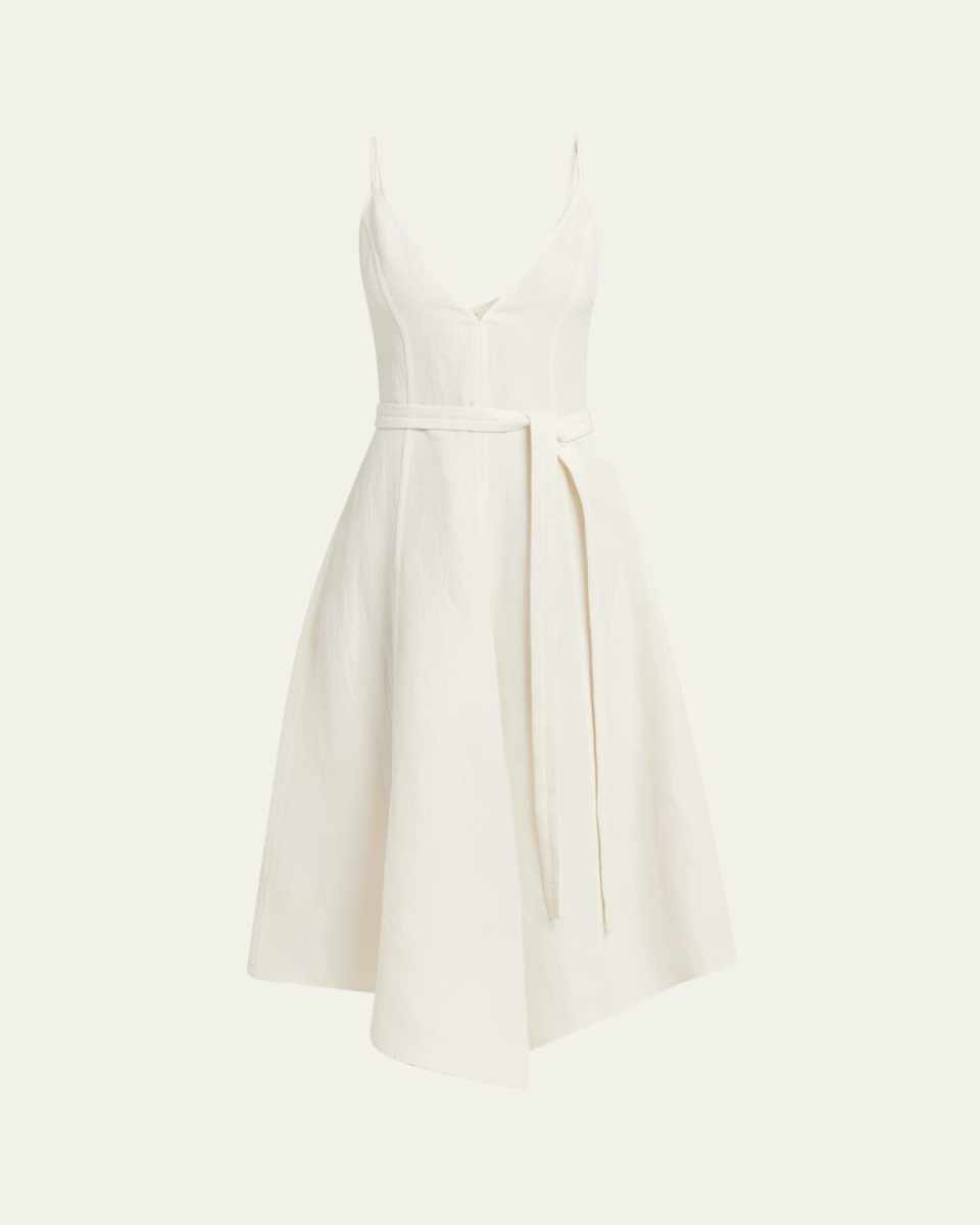 Elaine Plunging Belted Linen-Blend Midi Dress